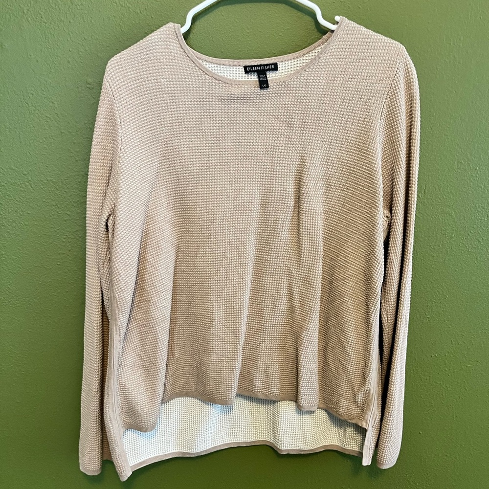 Eileen Fisher Taupe Textured Waffle Type Top